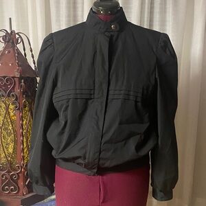 Women's Black Bomber Jacket with Stand Collar